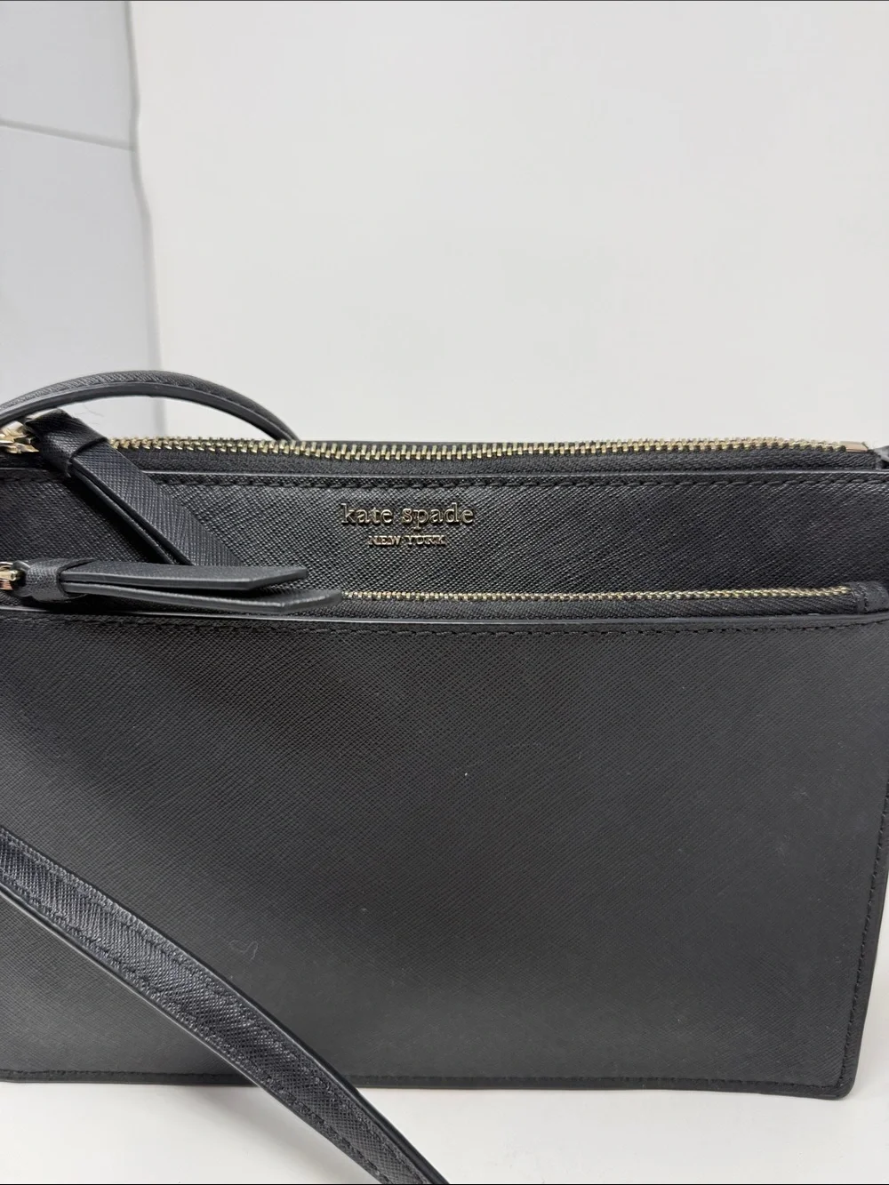 KATE SPADE Cameron Zip Crossbody Bag Black Saffiano Leather Shoulder Purse